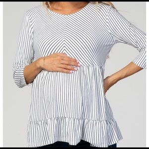 Ivory Striped Peplum 3/4 Sleeve Maternity Top